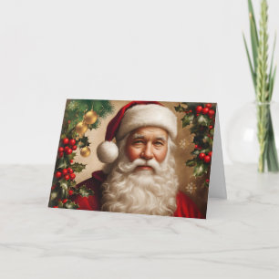 Santa Claus with Holly Berry, Christmas Ornaments Holiday Card