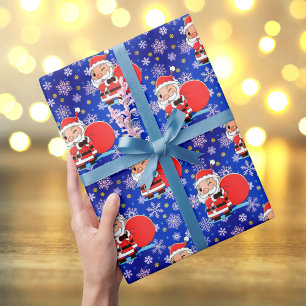 Santa Claus with huge gift bag snowflake Christmas Wrapping Paper