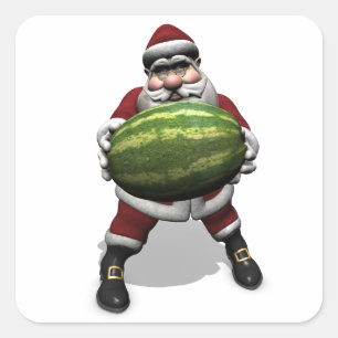 Santa Claus With Huge Watermelon Square Sticker