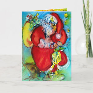 SANTA CLAUS  WITH LANTERN IN THE CHRISTMAS NIGHT HOLIDAY CARD