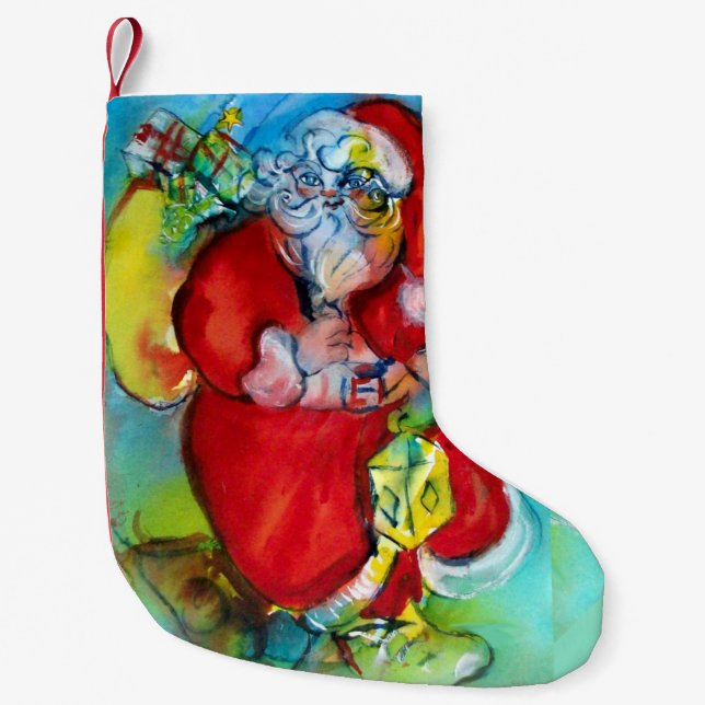 SANTA CLAUS WITH LANTERN IN THE CHRISTMAS NIGHT SMALL CHRISTMAS STOCKING (Front)