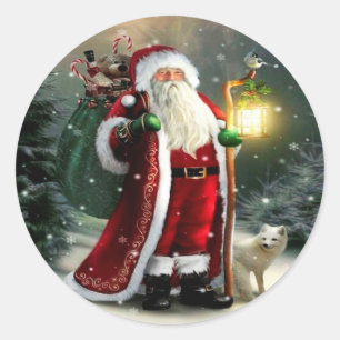 Santa Claus With Lantern Round Sticker