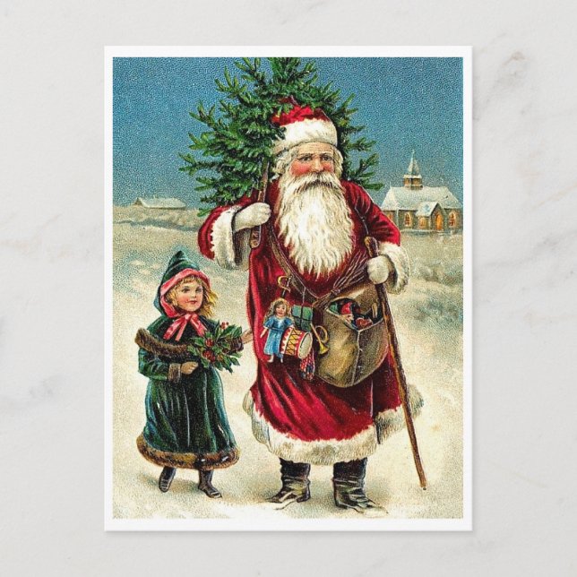 Santa Claus with little girl, Merry Christmas Postcard (Front)