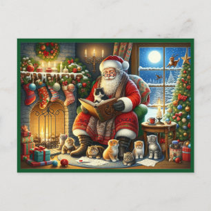 Santa Claus with little kittens Holiday Postcard