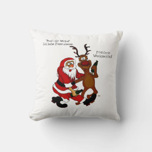 Santa Claus with moose - Happy Christmas Cushion