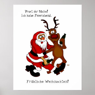 Santa Claus with moose - Happy Christmas Poster