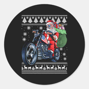 Santa Claus With Motorcycle Tree Ugly Classic Round Sticker