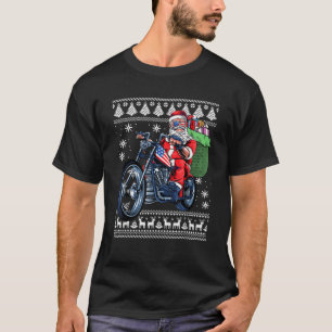 Santa Claus With Motorcycle Xmas Tree Ugly Christm T-Shirt