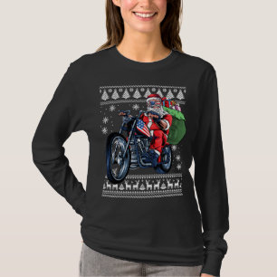 Santa Claus With Motorcycle Xmas Tree Ugly Christm T-Shirt