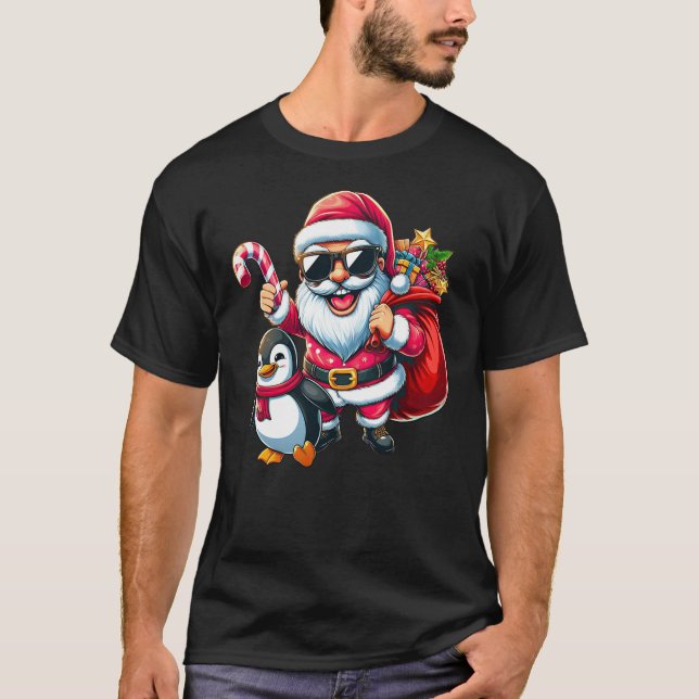 Santa Claus with Penguin Funny Christmas Boys Girl T-Shirt (Front)
