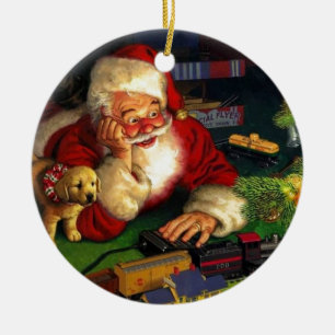 Santa Claus With Puppy Ceramic Tree Decoration