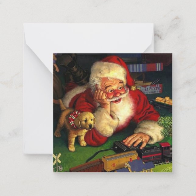 Santa Claus With Puppy Holiday Christmas Card (Front)