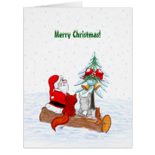 Santa Claus with Rabbit Fox and Squirrel
