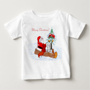 Santa Claus  with Rabbit Fox and Squirrel Baby T-Shirt