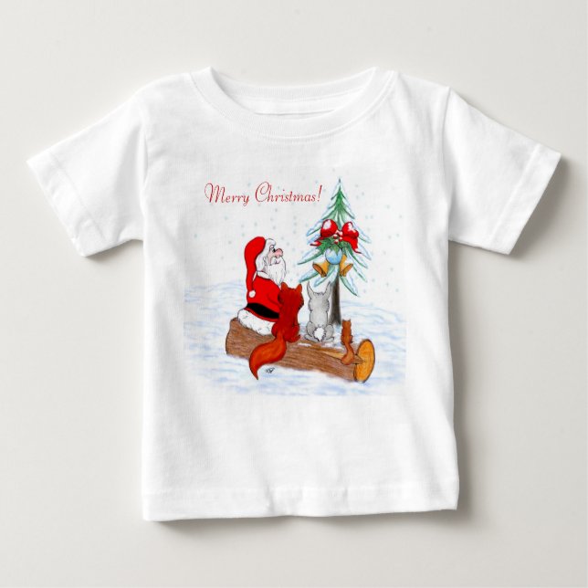 Santa Claus  with Rabbit Fox and Squirrel Baby T-Shirt (Front)