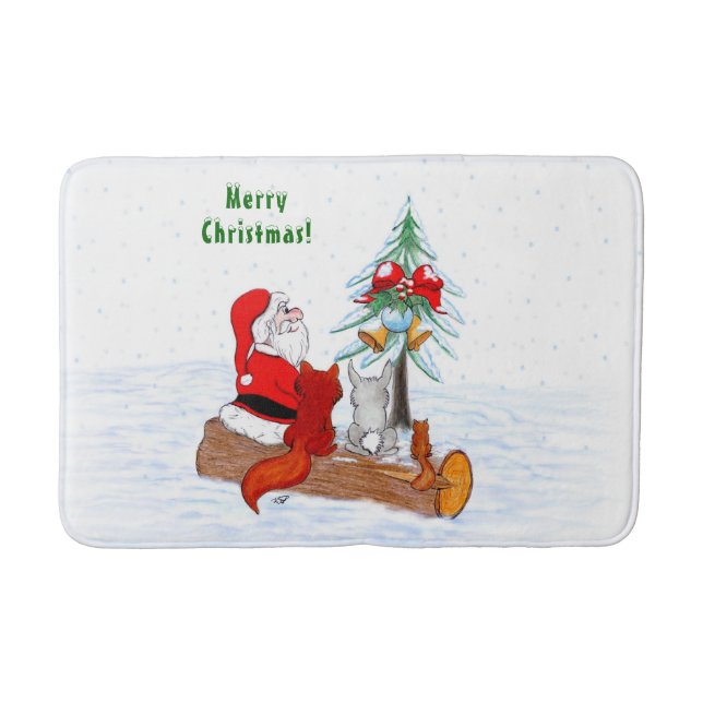 Santa Claus with Rabbit Fox and Squirrel Bath Mat (Front)