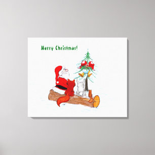 Santa Claus with Rabbit Fox and Squirrel Canvas Print