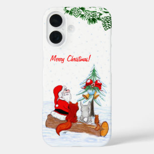 Santa Claus with Rabbit Fox and Squirrel iPhone 16 Case