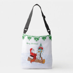 Santa Claus with Rabbit Fox and Squirrel Crossbody Bag