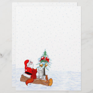 Santa Claus with Rabbit Fox and Squirrel Custom Letterhead