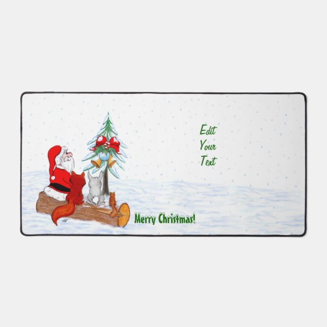 Santa Claus with Rabbit Fox and Squirrel Desk Mat (Front)