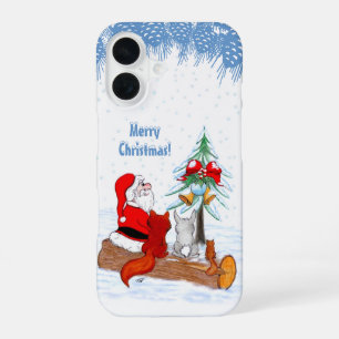Santa Claus with Rabbit Fox and Squirrel iPhone 16 Case