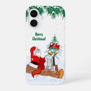 Santa Claus with Rabbit Fox and Squirrel iPhone 16 Case
