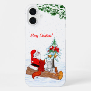 Santa Claus with Rabbit Fox and Squirrel iPhone 16 Plus Case