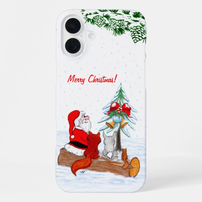 Santa Claus with Rabbit Fox and Squirrel iPhone Case (Back)