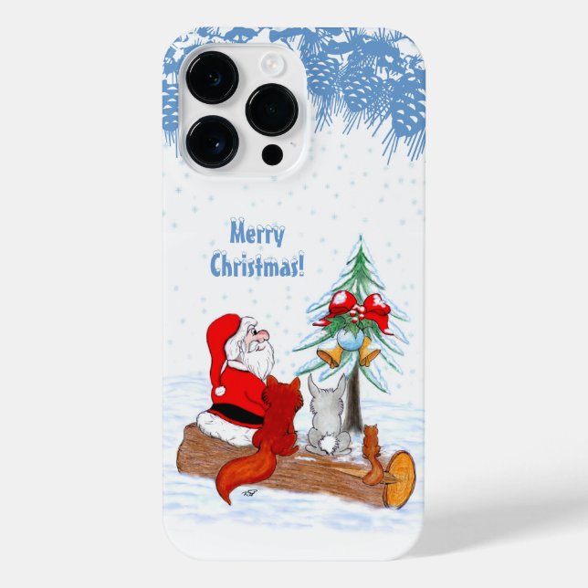 Santa Claus with Rabbit Fox and Squirrel iPhone Case (Back)