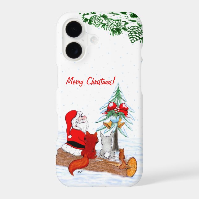 Santa Claus with Rabbit Fox and Squirrel iPhone Case (Back)