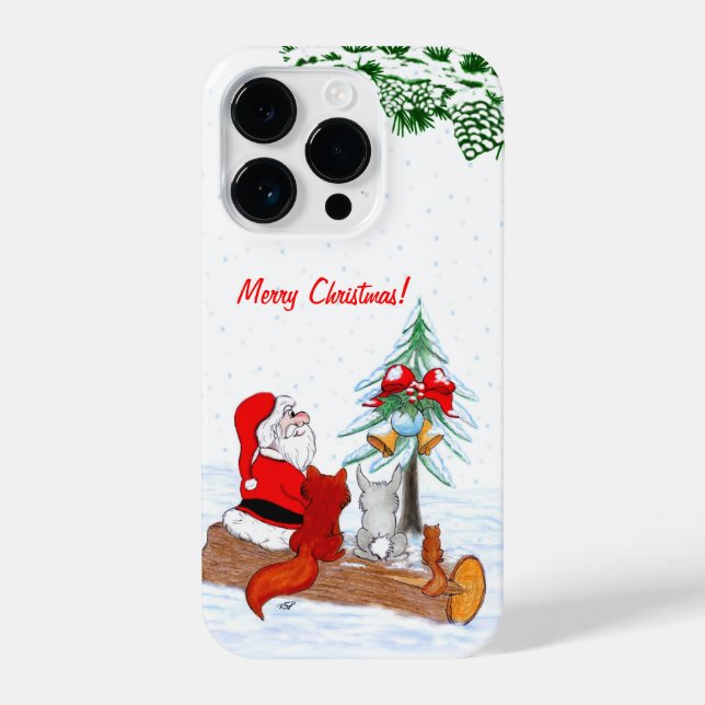 Santa Claus with Rabbit Fox and Squirrel iPhone Case (Back)