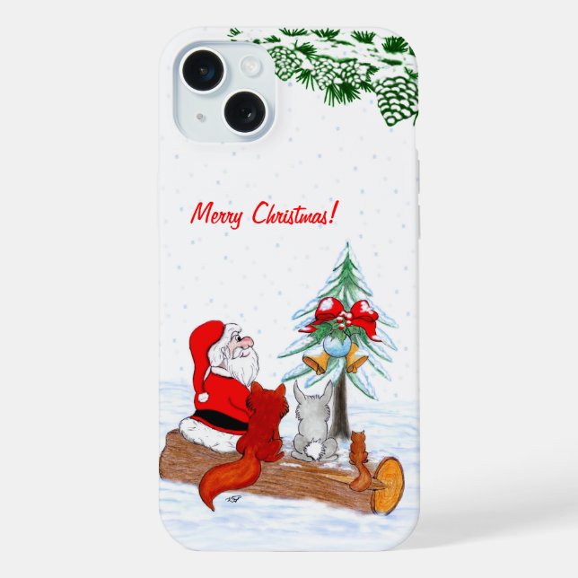 Santa Claus with Rabbit Fox and Squirrel iPhone Case (Back)