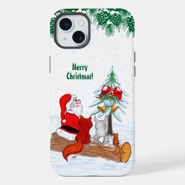 Santa Claus with Rabbit Fox and Squirrel iPhone Case (Back)