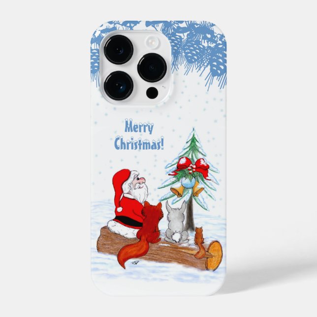 Santa Claus with Rabbit Fox and Squirrel iPhone Case (Back)