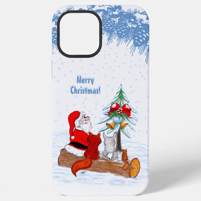 Santa Claus with Rabbit Fox and Squirrel iPhone Case (Back)