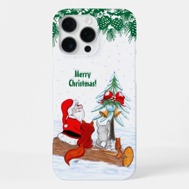Santa Claus with Rabbit Fox and Squirrel iPhone Case (Back)