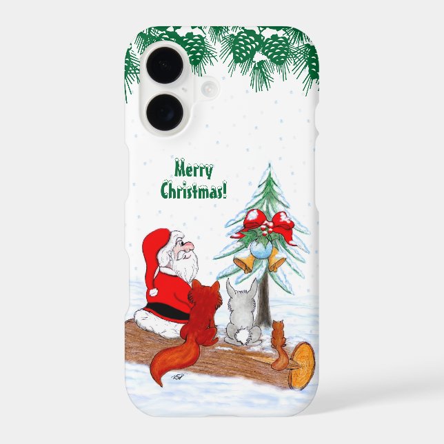 Santa Claus with Rabbit Fox and Squirrel iPhone Case (Back)