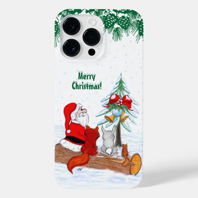 Santa Claus with Rabbit Fox and Squirrel iPhone Case (Back)