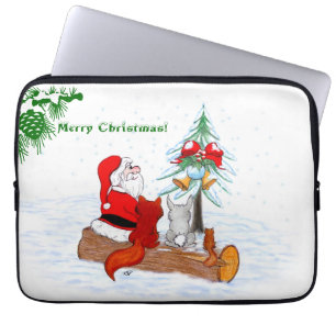 Santa Claus with Rabbit Fox and Squirrel Laptop Sleeve