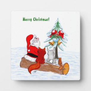 Santa Claus with Rabbit Fox and Squirrel Plaque