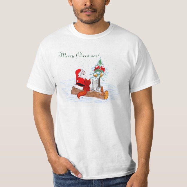 Santa Claus  with Rabbit Fox and Squirrel T-Shirt (Front)