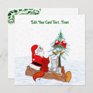 Santa Claus with Rabbit Fox and Squirrel Thank You Card