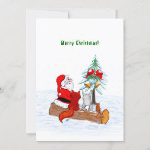 Santa Claus with Rabbit Fox and Squirrel Thank You Card