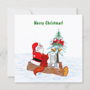Santa Claus with Rabbit Fox and Squirrel Thank You Card