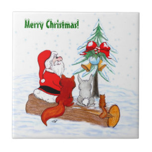 Santa Claus with Rabbit Fox and Squirrel Tile