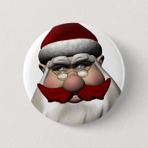 Santa Claus With Red Mustache 6 Cm Round Badge