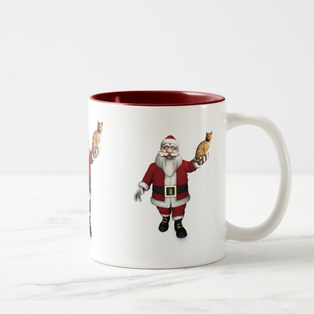 Santa Claus With Red Tabby Two-Tone Coffee Mug (Right)