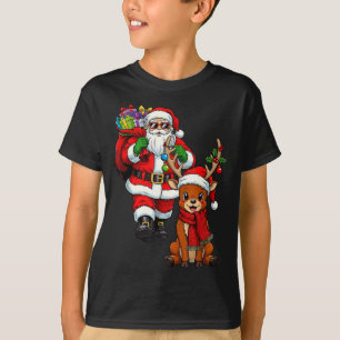 Santa Claus With Reindeer And Cool Christmas  T-Shirt