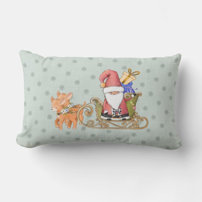 Santa Claus with Reindeer and Sleigh Custom  Throw Lumbar Cushion (Front)